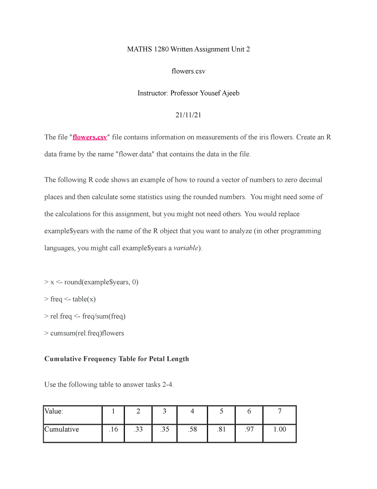 math 1211 written assignment unit 2