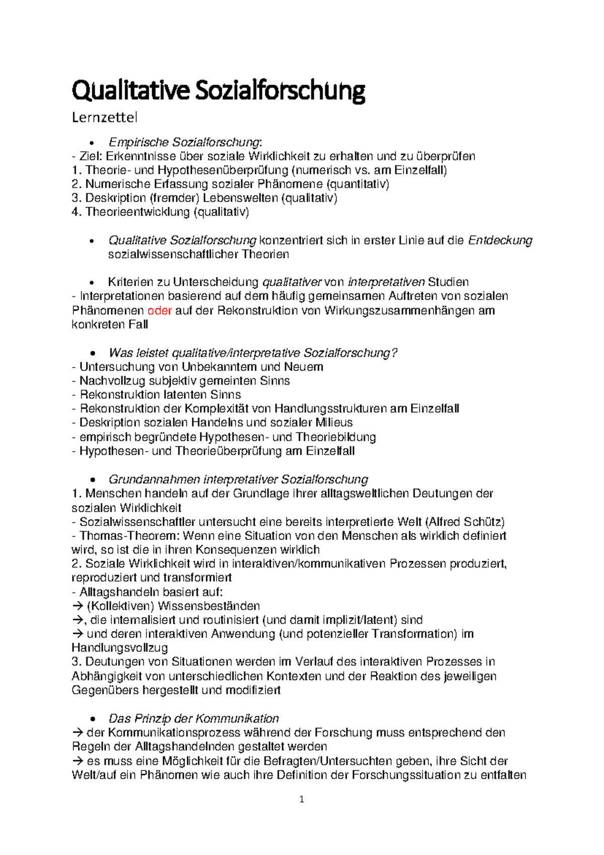Einführung In Die Qualitative Sozialforschung Qualitative Sozialforschung Lernzettel - Qualitative Sozialforschung