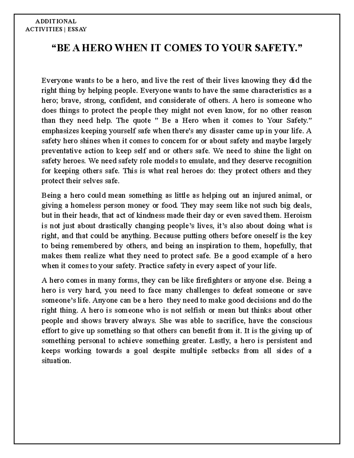 safety hero essay