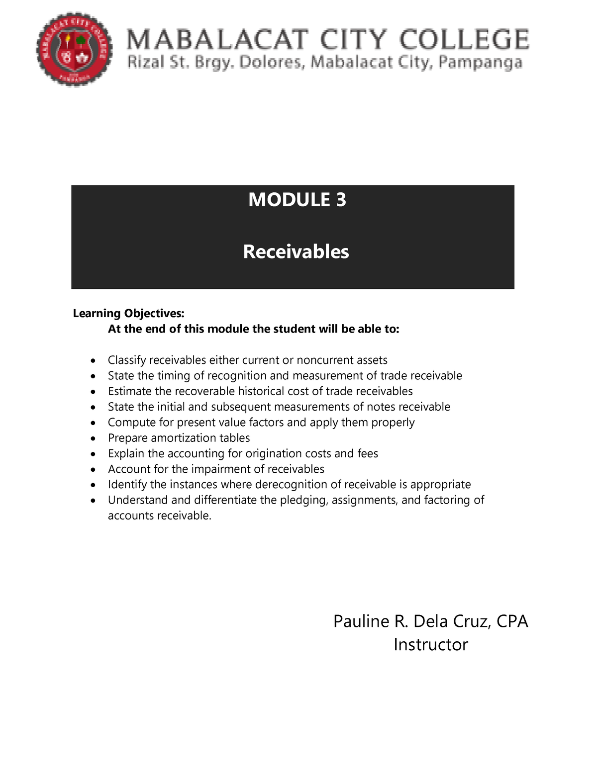 Module 3 Receivables 2 Module 3 Receivables Learning Objectives At