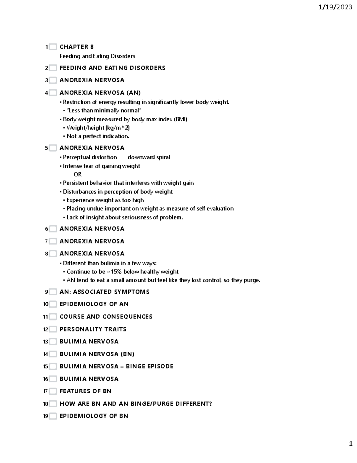 Eating Disorders - Bulimia/Anorexia - Fall 2022 - 1/19/ 1 CHAPTER 8 ...