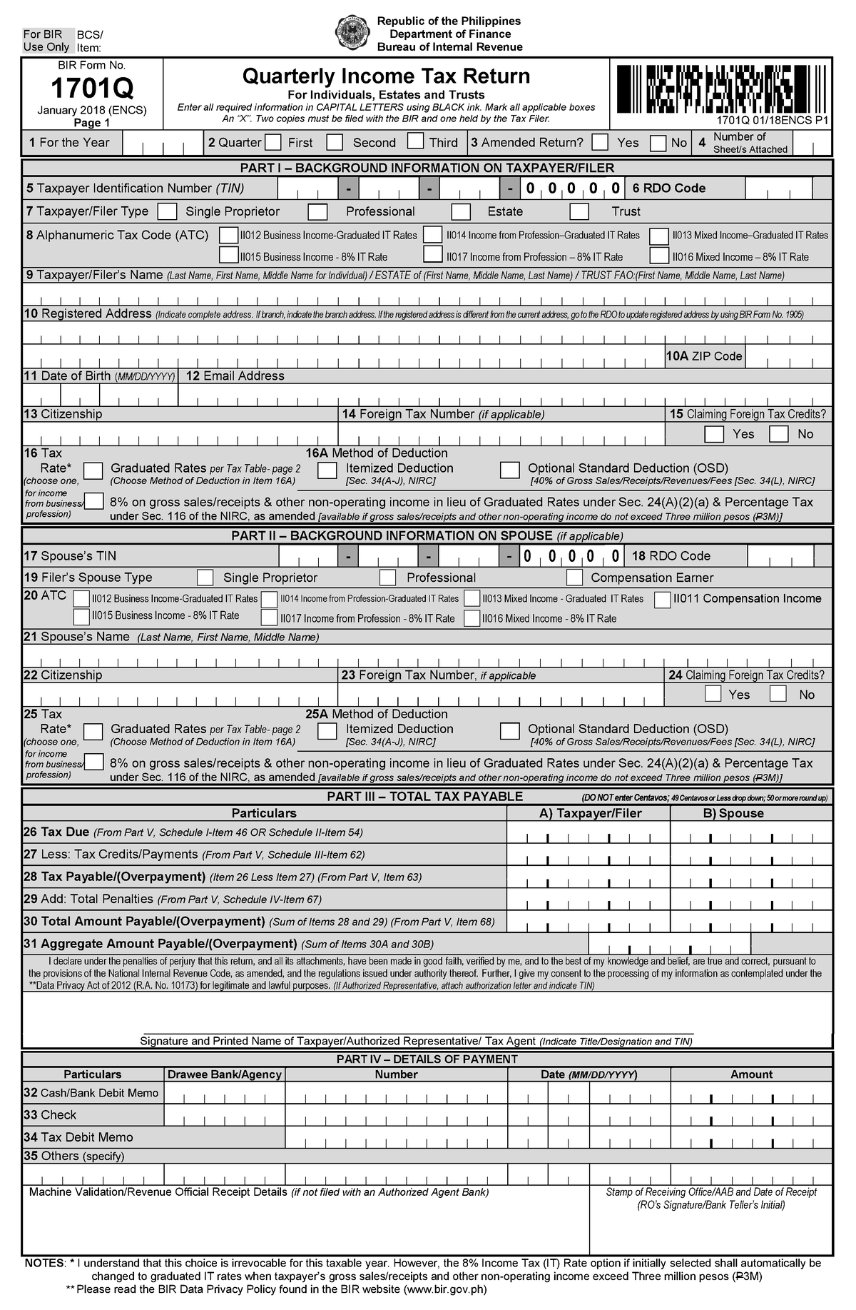 1701Q Jan 2018 Final Rev2 - ####### BIR Form No. 1701 Q January 2018 ...