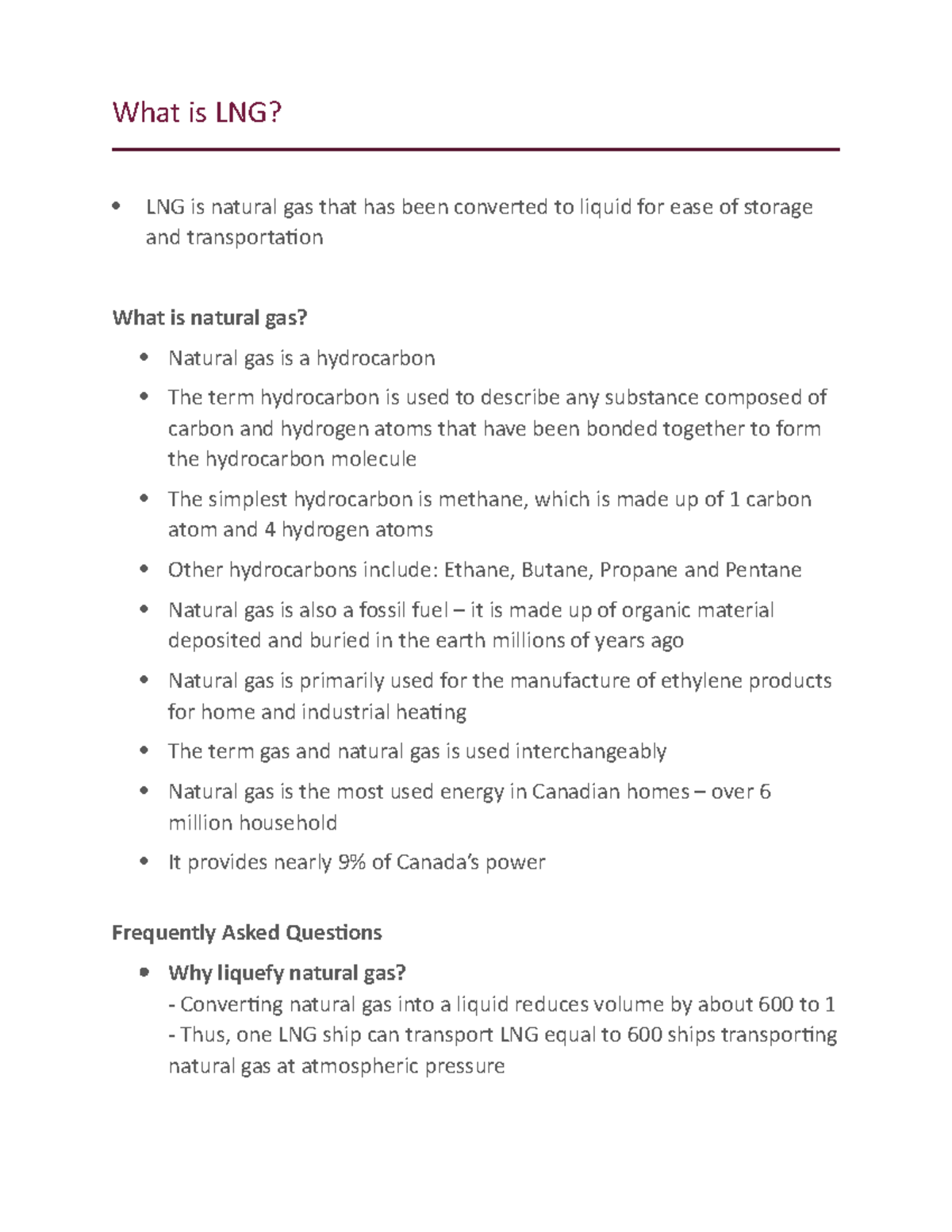LNG Facilities and Gas Pricing Notes - What is LNG? LNG is natural gas ...