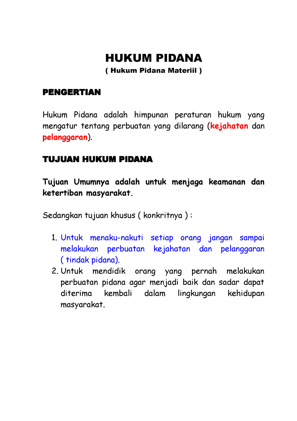 PHI Hukum Pidana Dan HAP - HUKUM PIDANA ( Hukum Pidana Materiil ...