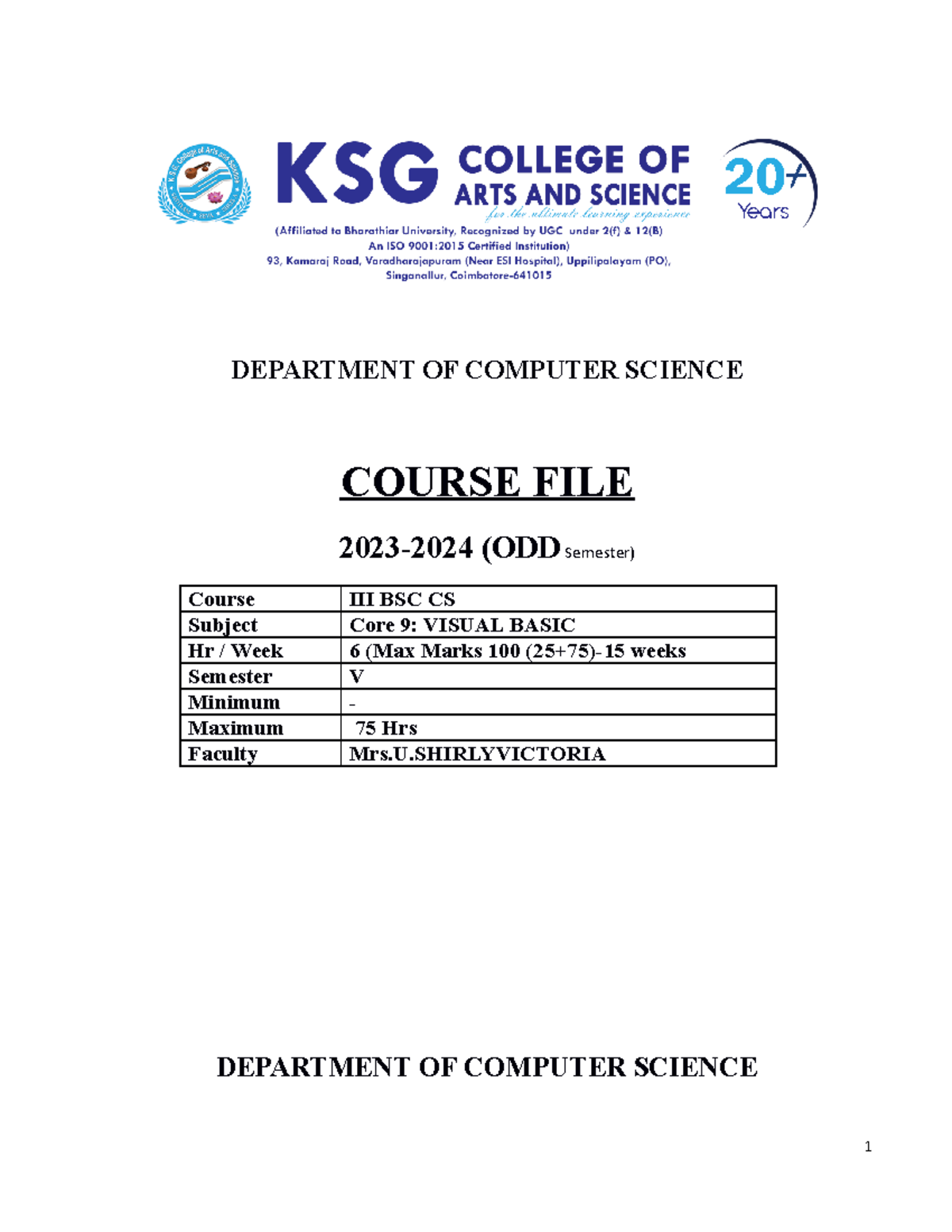35- Iiibsc CS-53B- Visual Basic - DEPARTMENT OF COMPUTER SCIENCE COURSE ...
