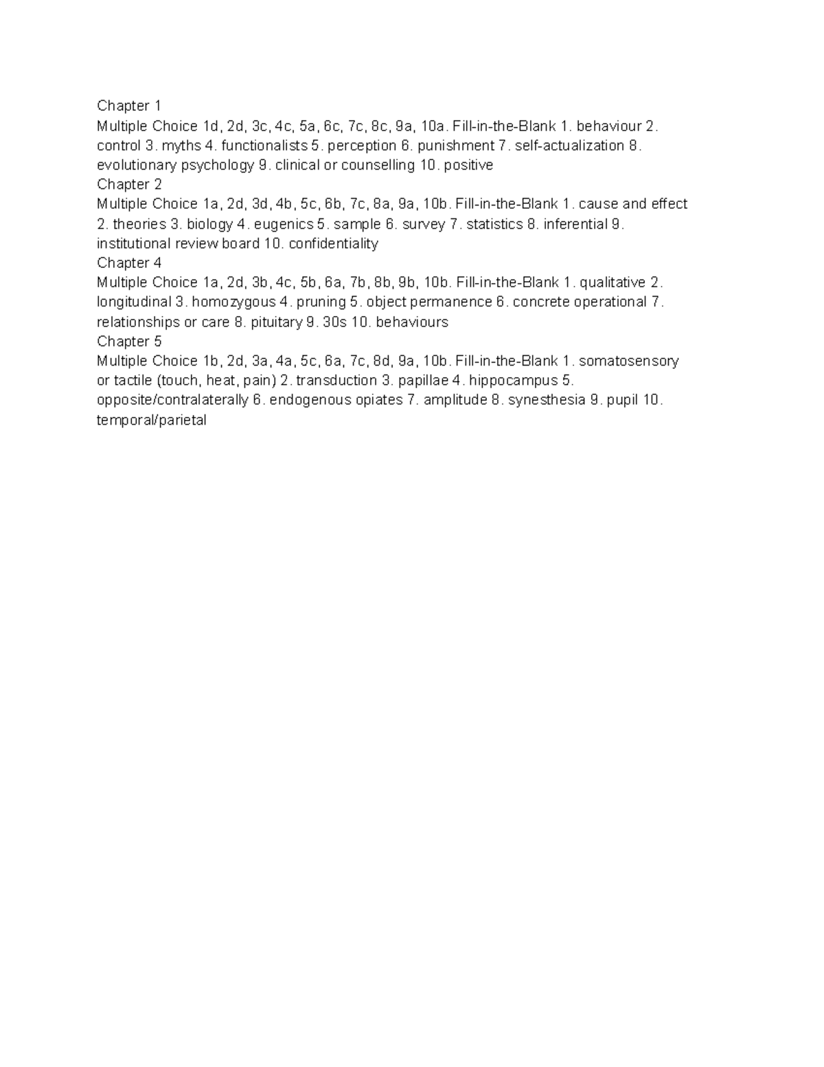 Psych self-study questions and answers - Chapter 1 Multiple Choice 1d ...