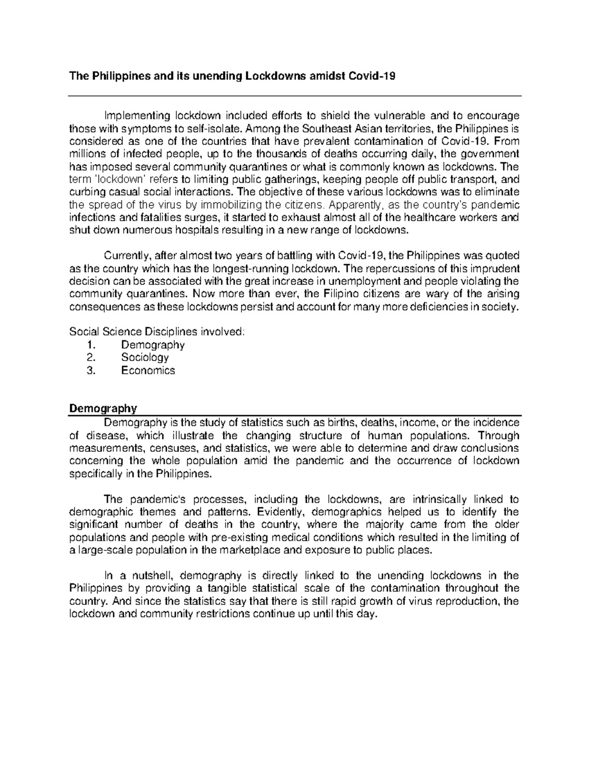 Branch of Social Sciences and its Social Issues The Philippines and