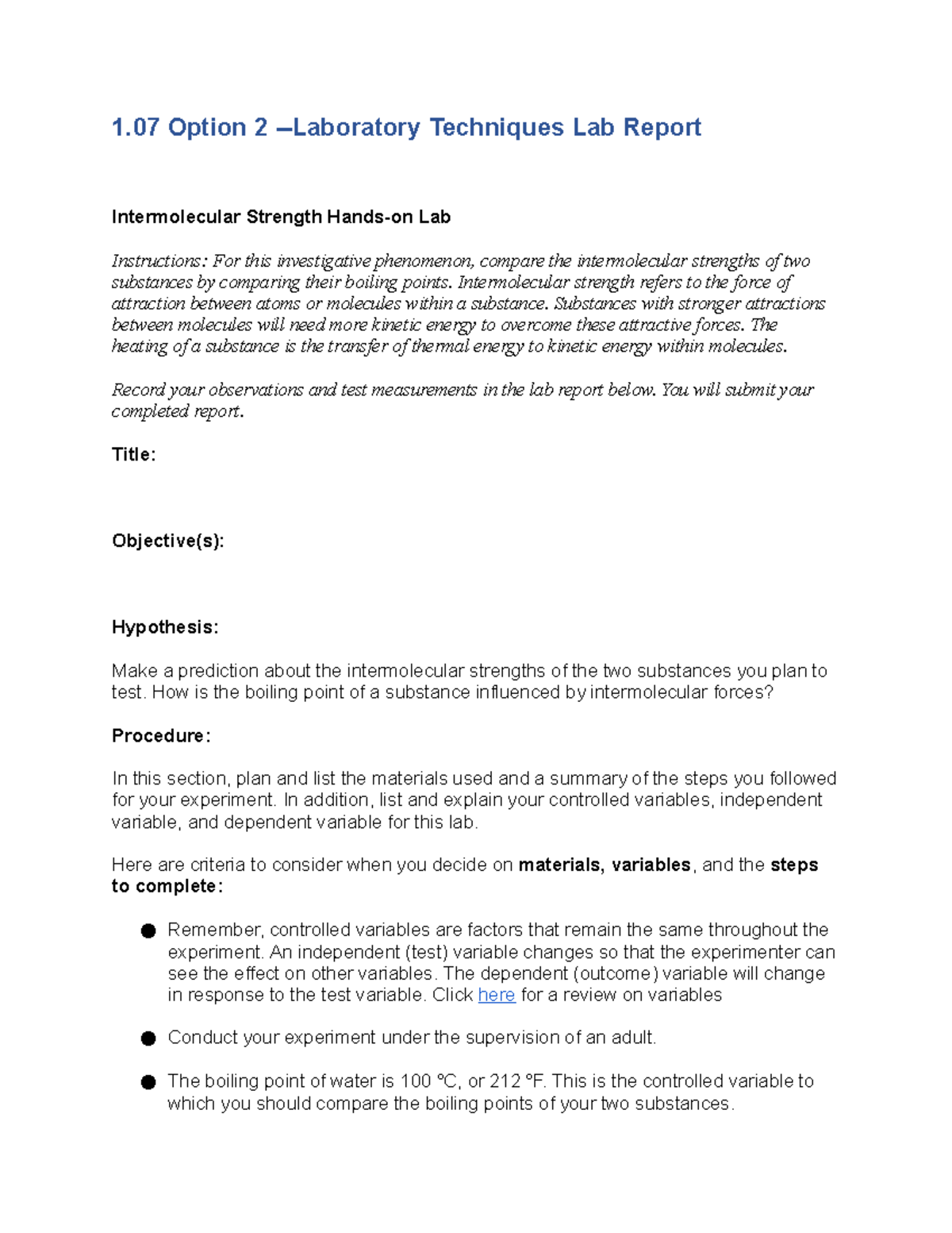 Copy of 1.07 Option 2 Lab Techniques 1 Option 2 Laboratory