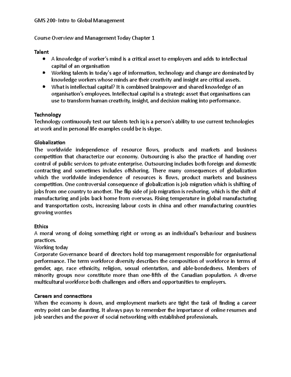 Global Mangement - Lecture notes 1-10 - GMS 200- Intro to Global ...