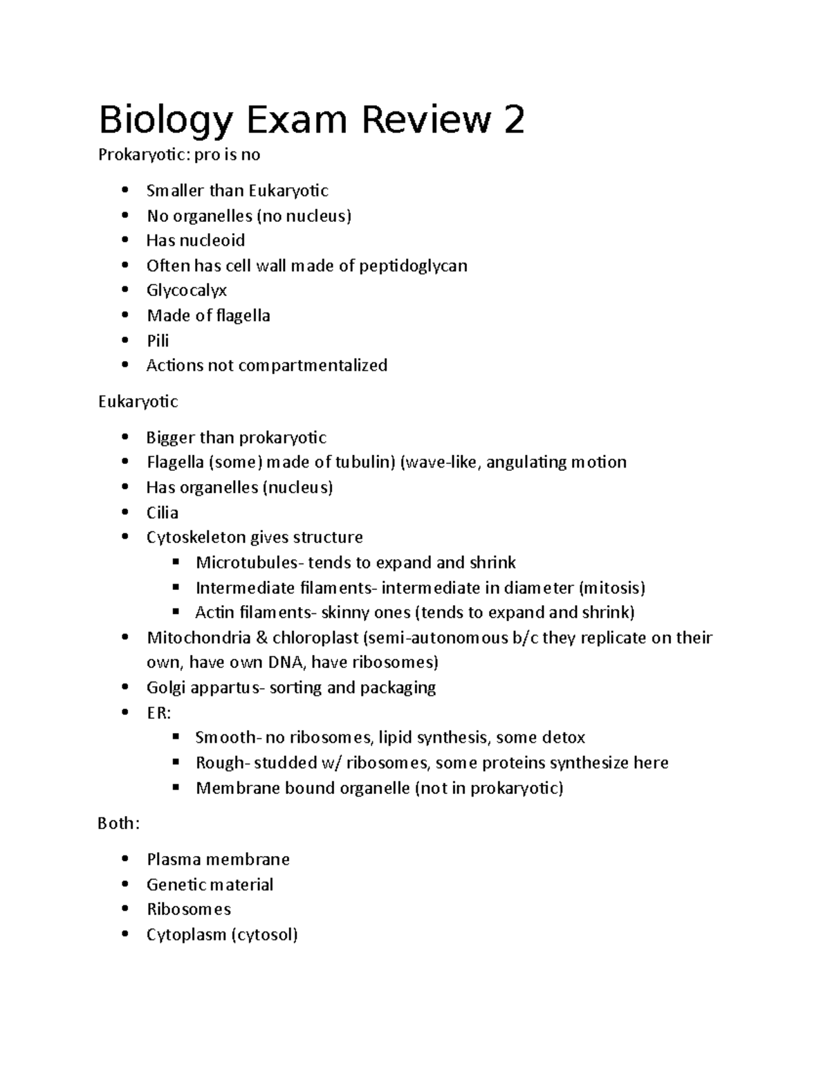 Biology Exam 2 Review Studocu