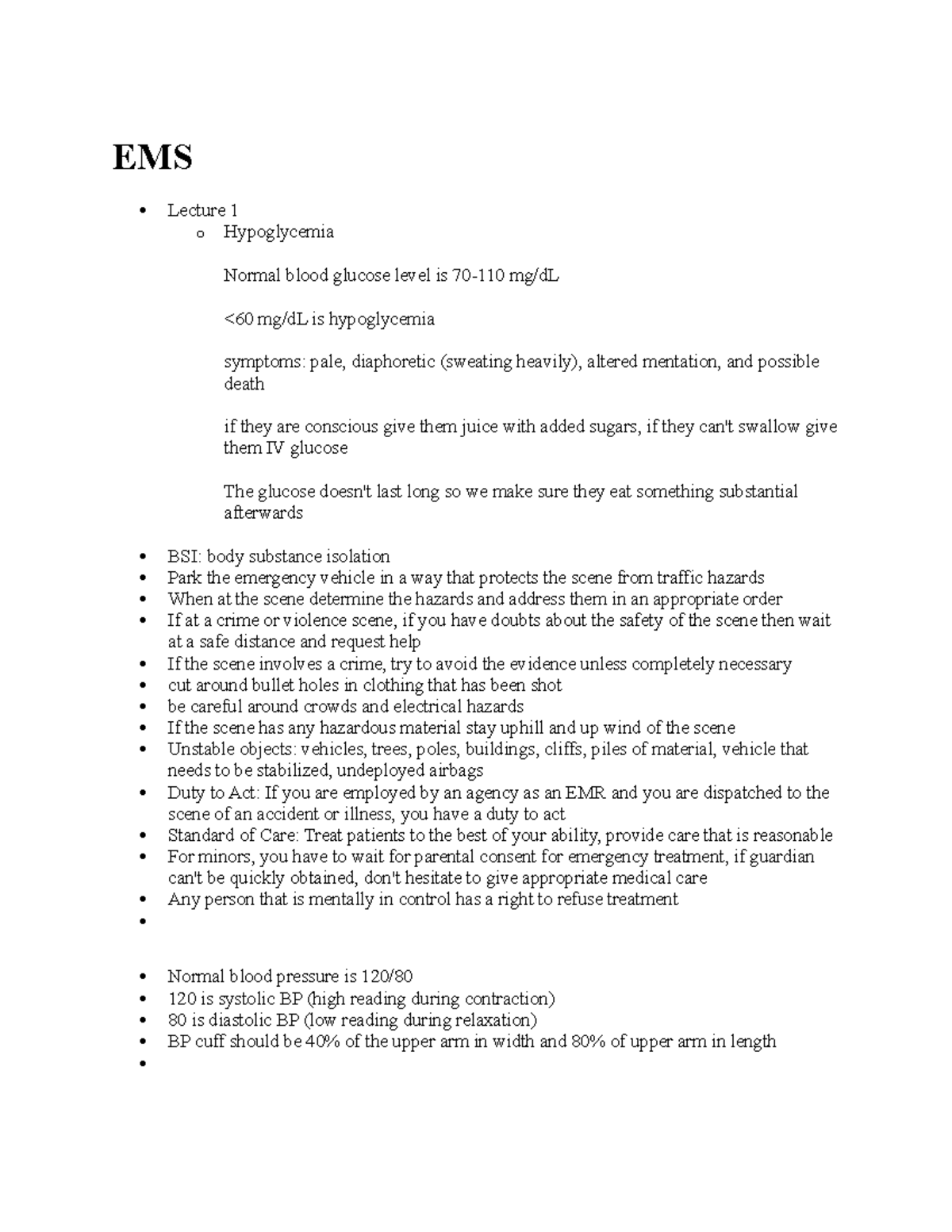 ems1055-notes-ems-lecture-1-o-hypoglycemia-normal-blood-glucose-level