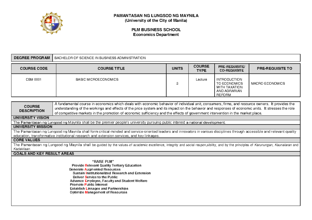 Micro-2023 - Syllabus - PAMANTASAN NG LUNGSOD NG MAYNILA (University of ...