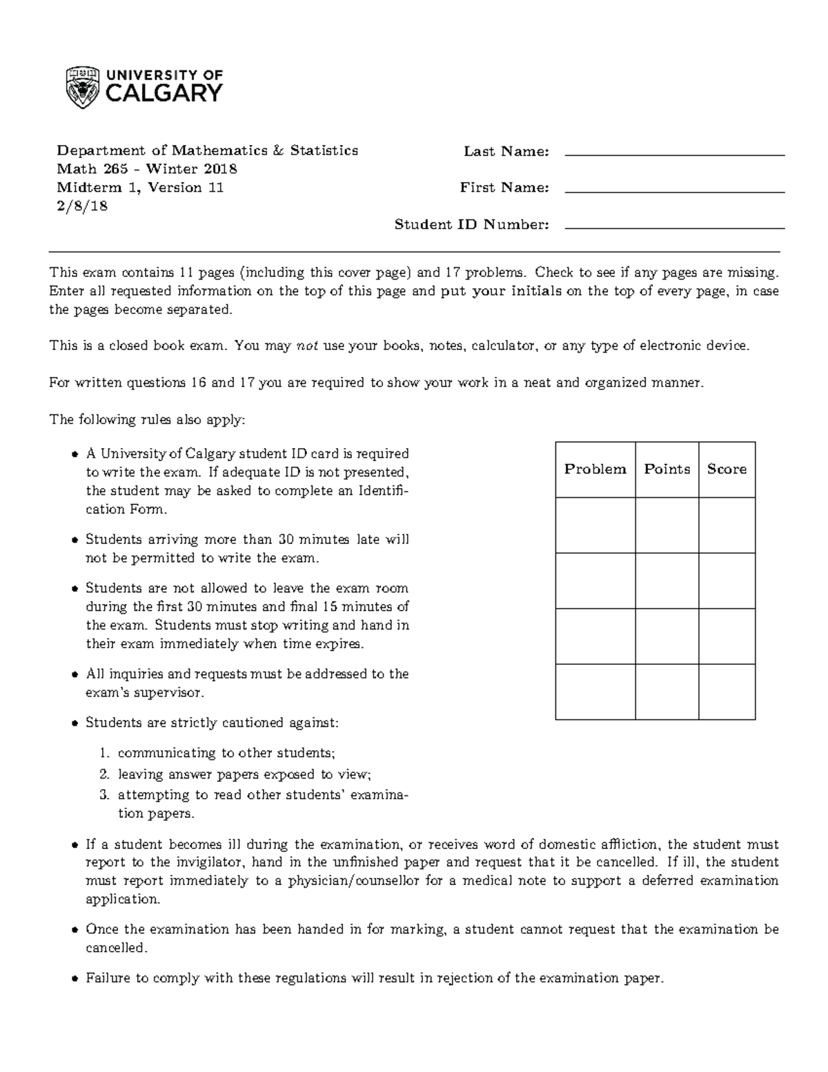 Midterm October 2018, questions and answers - Last Name: First Name ...