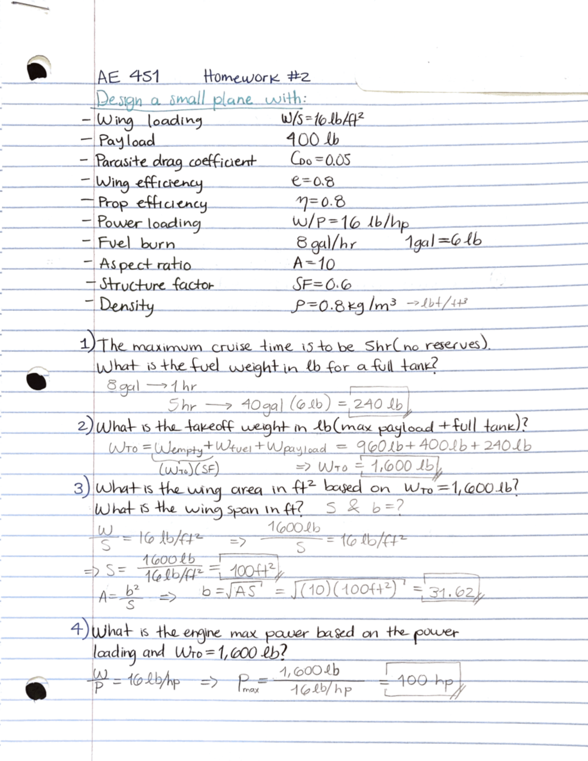 AE451 HW2 - Homework problems for aircraft design that help to study ...