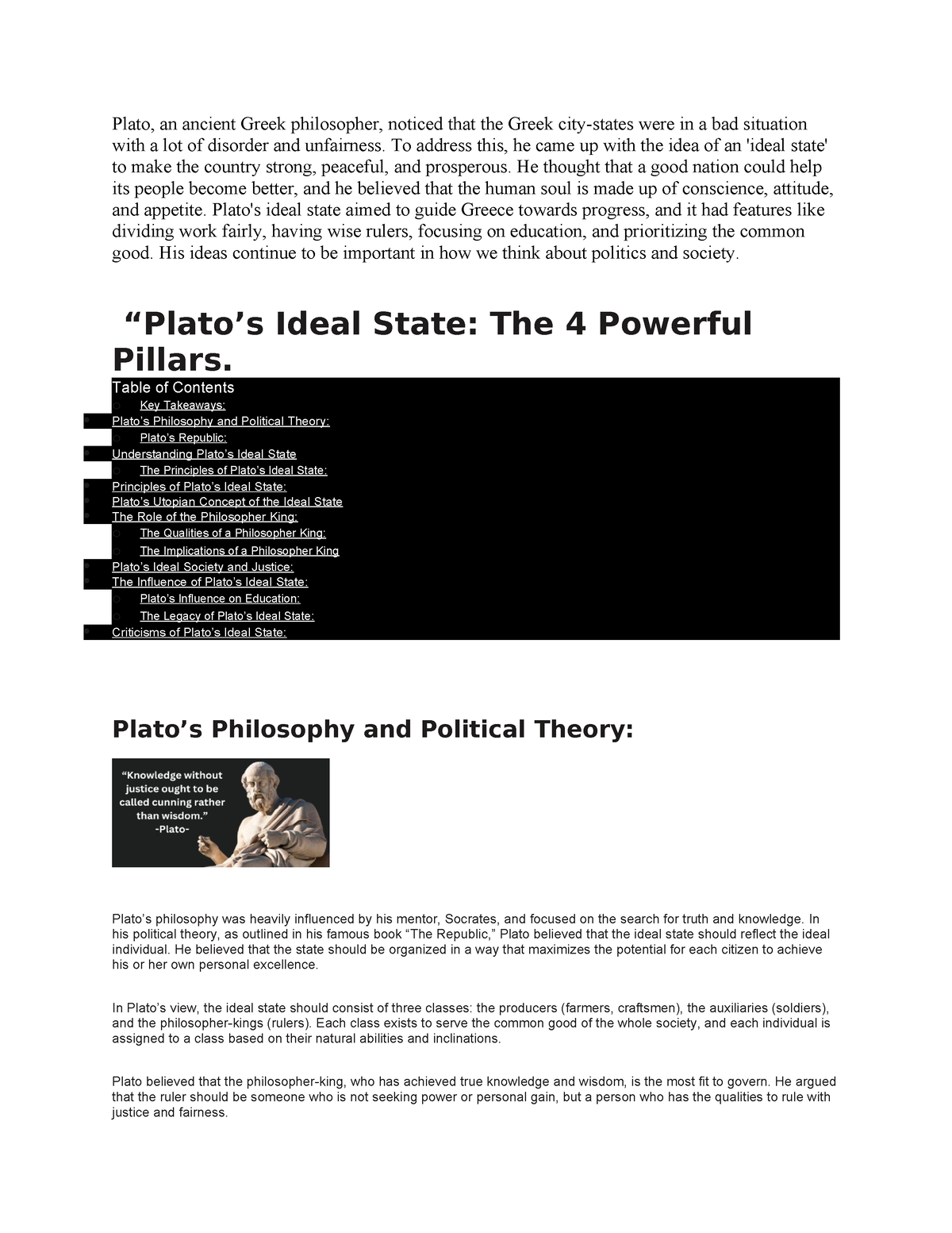 Plato's Ideal State - Plato, An Ancient Greek Philosopher, Noticed That ...