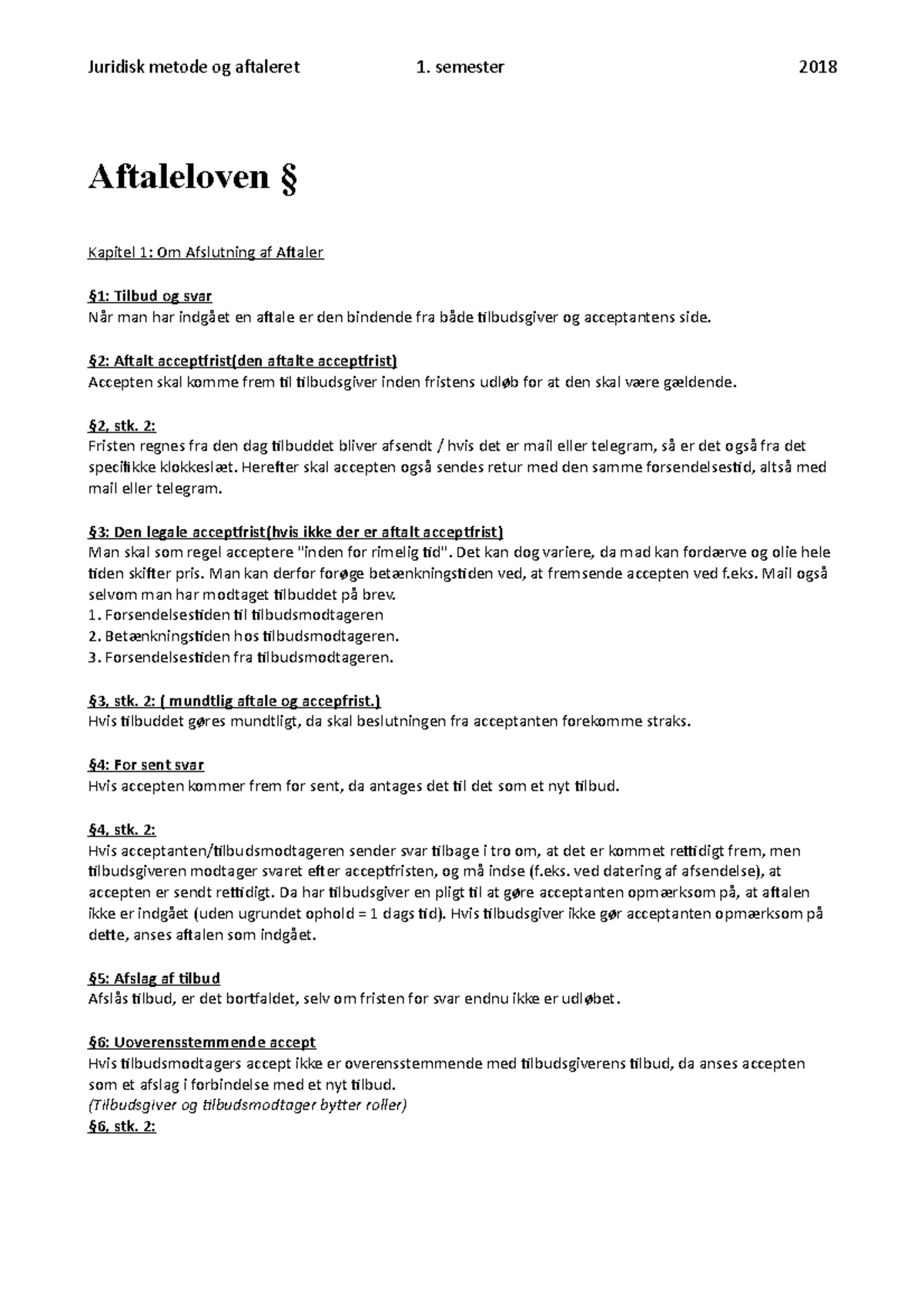 Juridisk metode aftaleret guldnoter - Aftaleloven § Kapitel 1: Om ...