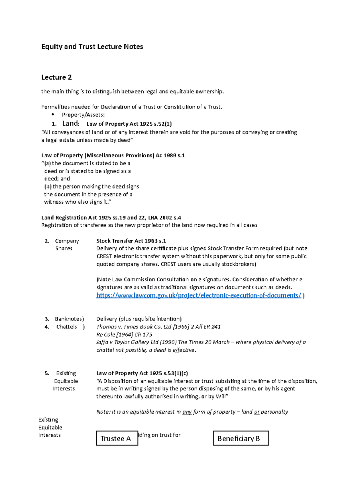 Lecture Notes - Equity and Trust Lecture Notes Lecture 2 the main thing ...