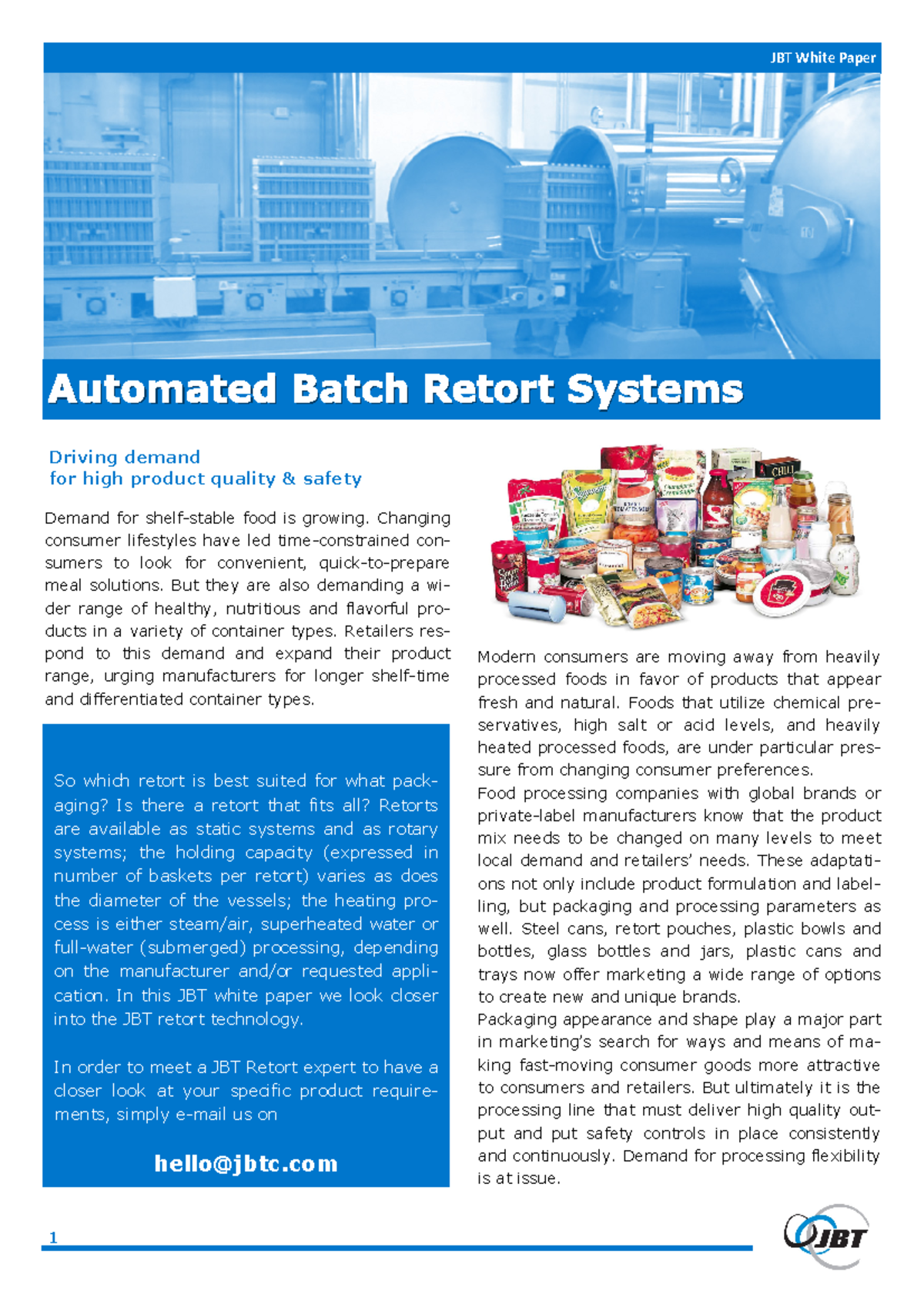 JBTWhite PaperABRSEN fefewsf we fwe wefagfeaw JBT White Paper So which retort is best