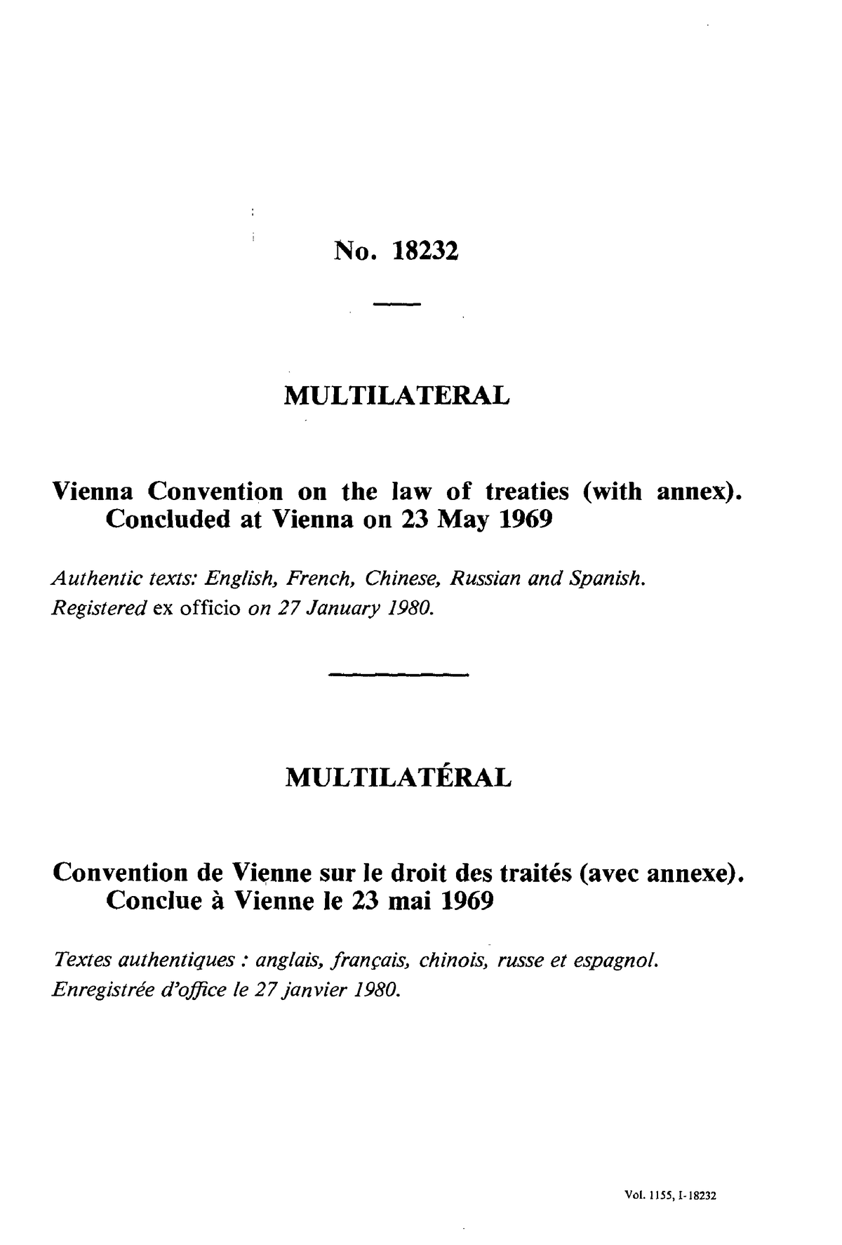 Vienna Convention on the Law of Treaties - No. 18232 MUL T IL A T E R A ...