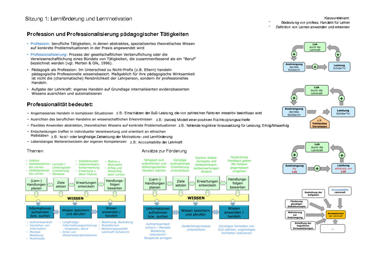 Zusammenfassung Der 1. Vorlesung Lernförderung Und Lernmotivation 2021/ ...