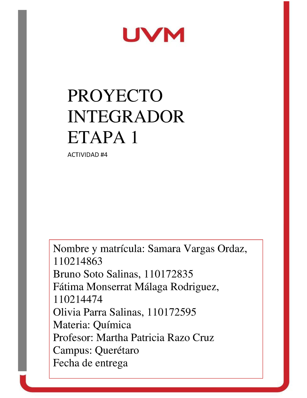 Proyecto Integrador Etapa PROYECTO INTEGRADOR ETAPA ACTIVIDAD Nombre Y