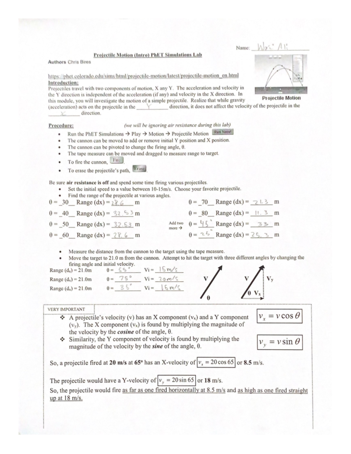 Projectile Motion Simulations Lab - Studocu