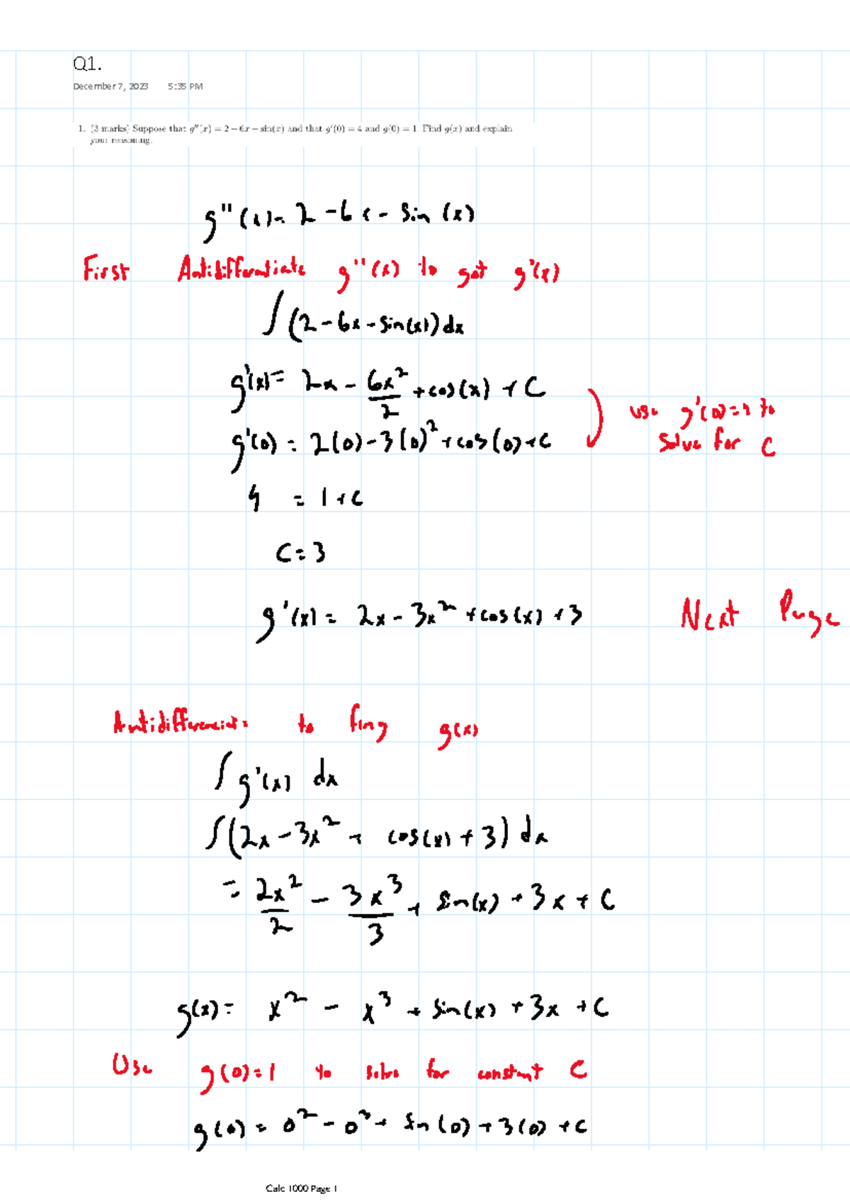 Assignment 3 - 2024 - Calculus 1301A/B - Q1. December 7, 2023 5:35 PM Q ...