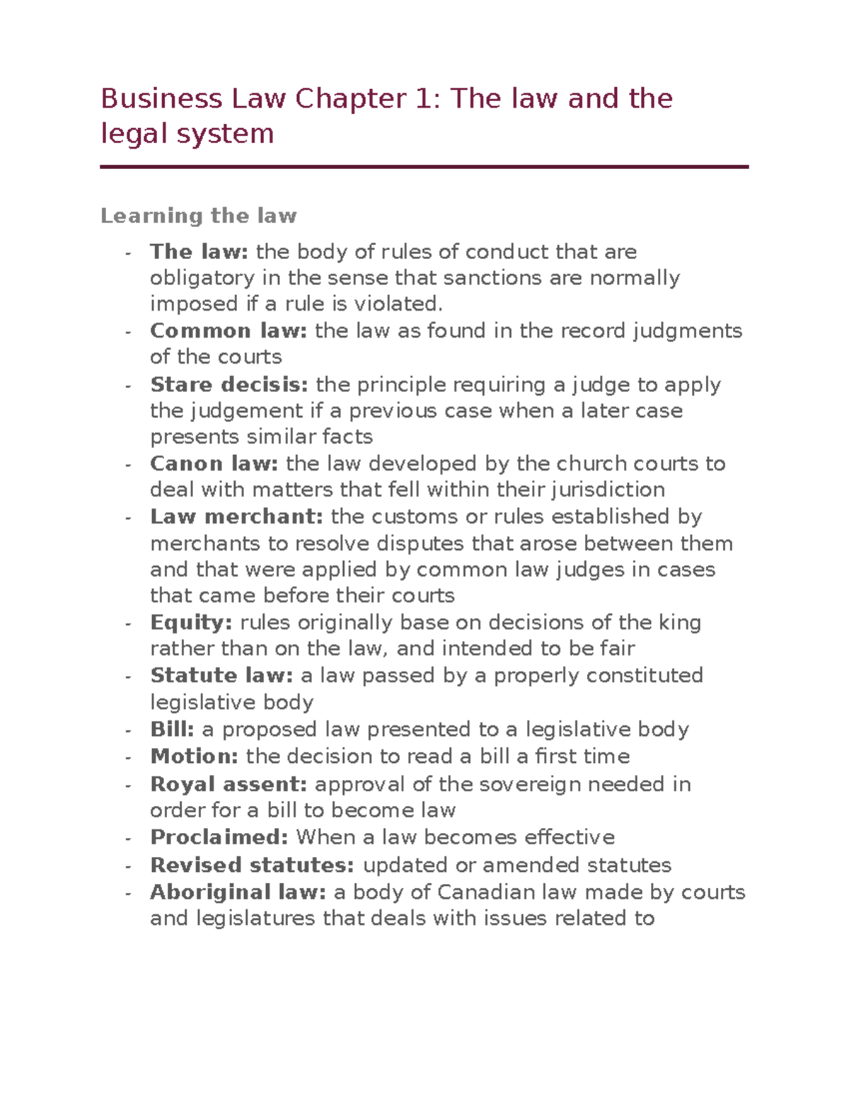 Business Law Chapter 1 - Note - Business Law Chapter 1: The Law And The ...