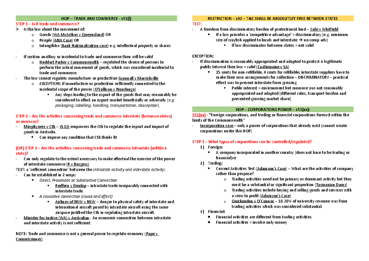 HeadsofPower Heads of Power 'checklist' HOP TRADE AND COMMERCE s51(i) STEP 1 Is it