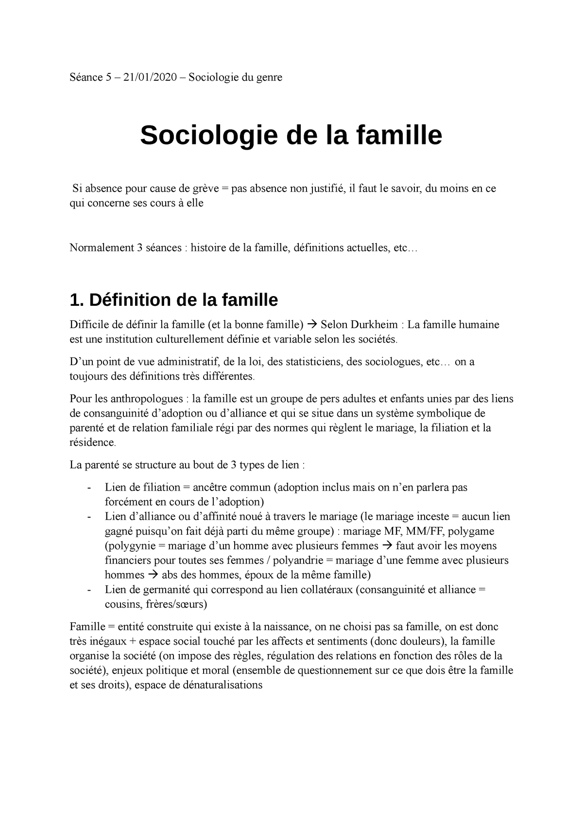 Sociologie De La Famille - Séance 5 – 21/01/2020 – Sociologie Du Genre ...