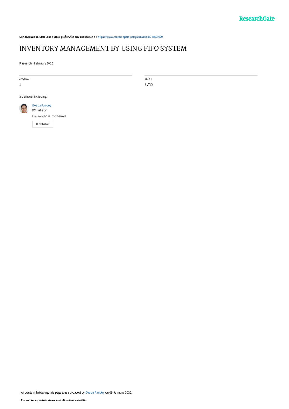 Inventory Management BY Using FIFO System - See discussions, stats, and