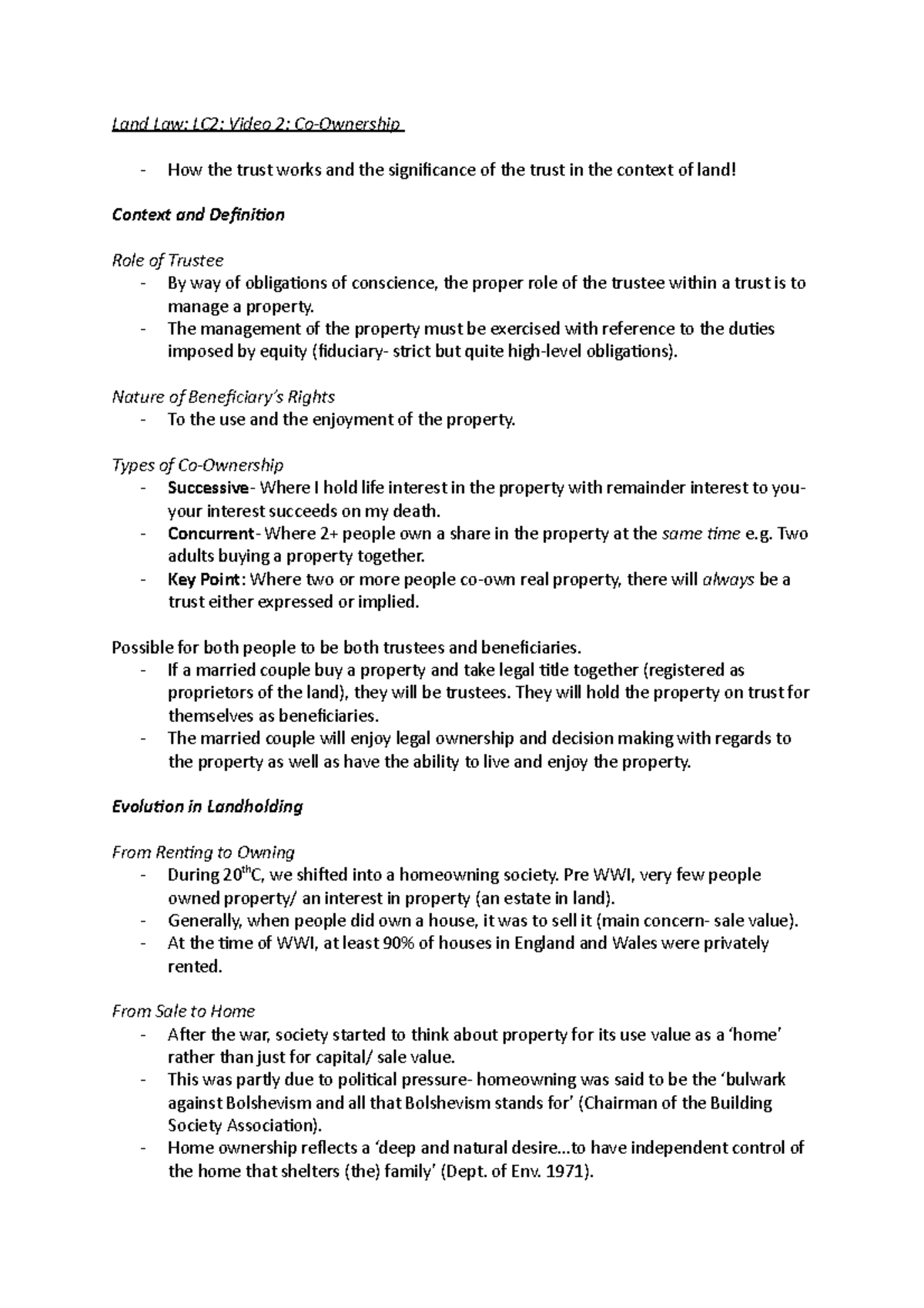 Land Law Co-Ownership - Lecture notes Learning Cycle 2 - Land Law: LC2 ...