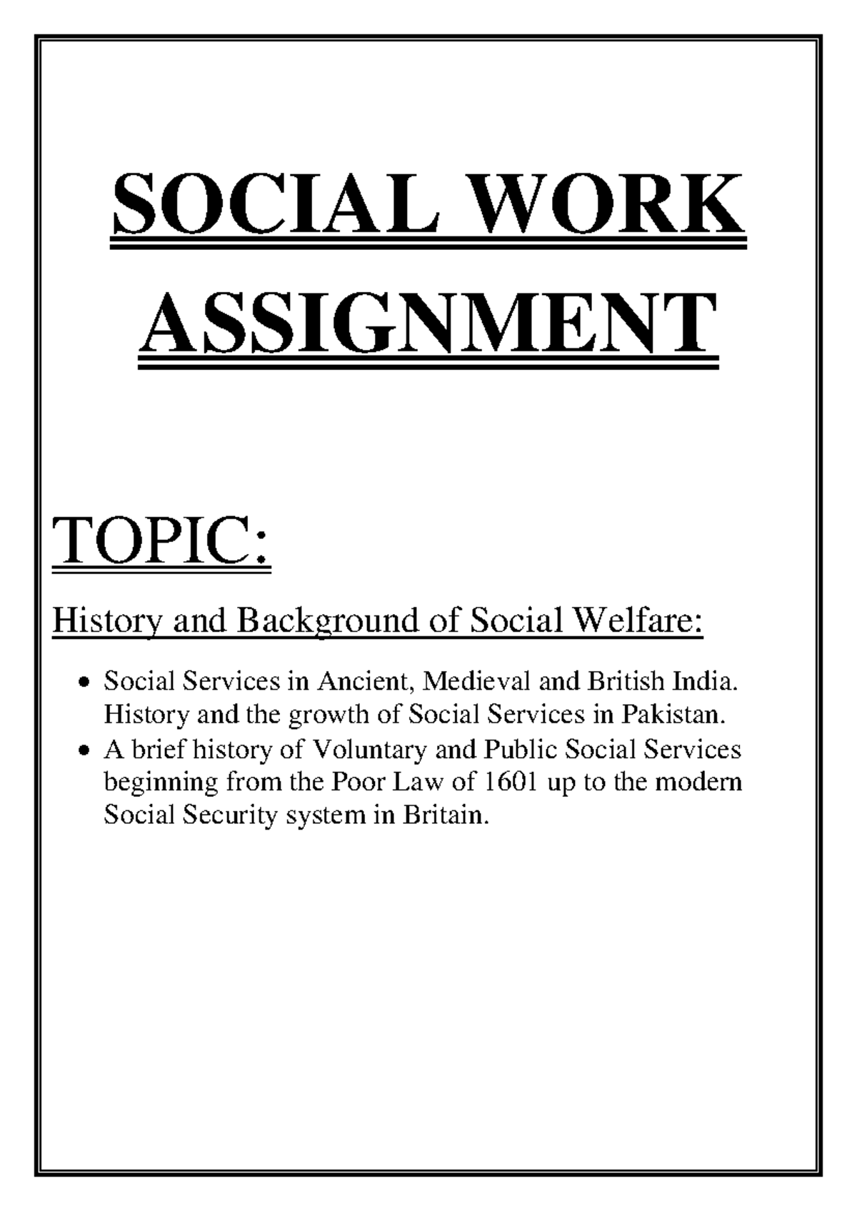 social work assignment answer