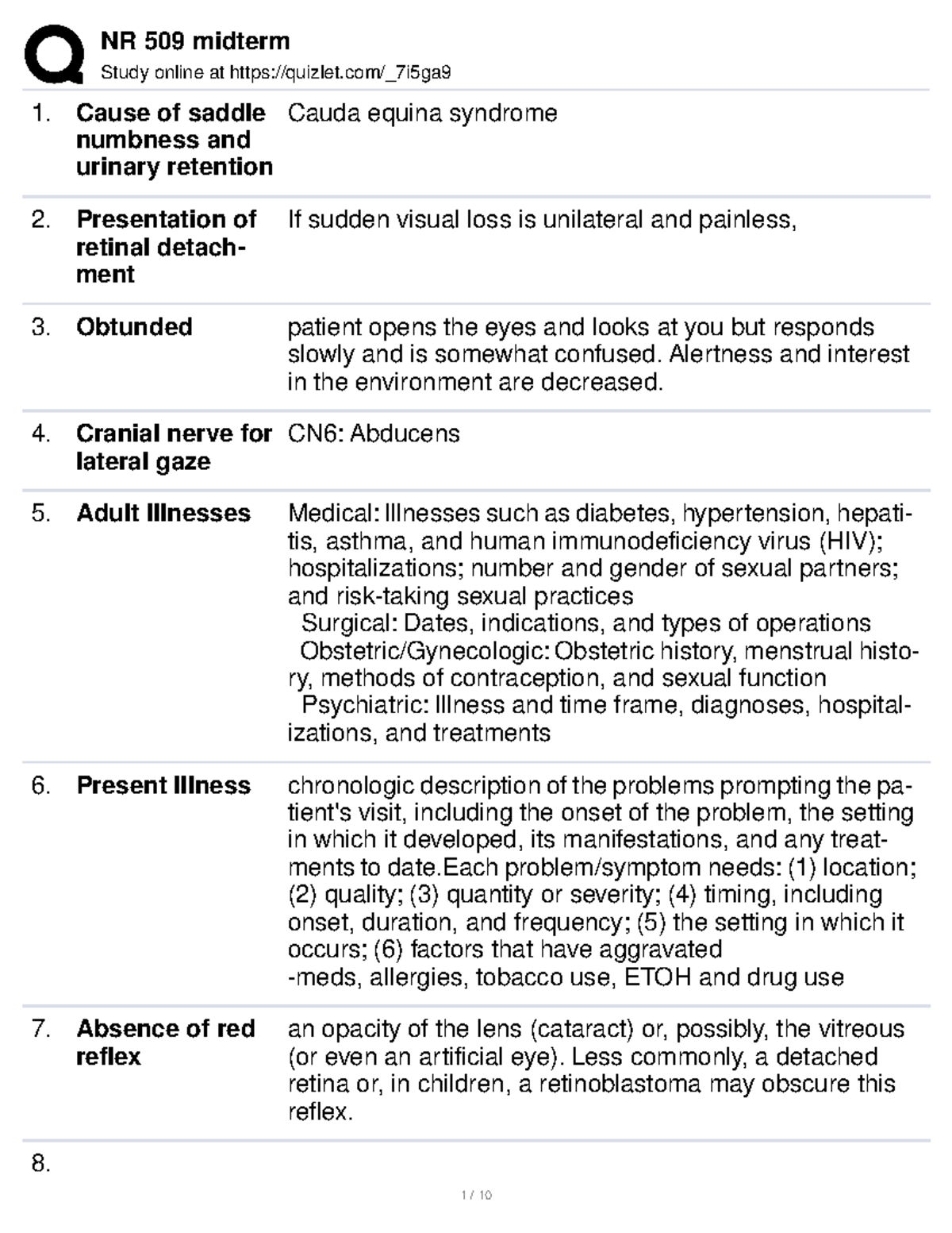 NR 509 Midterm Quizlet 1 Study online at quizlet/_7i5ga Cause of