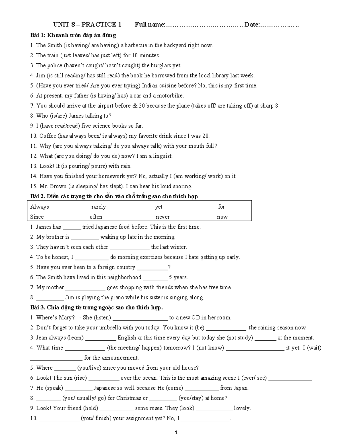 UNIT 8 - excercies - grade 8 elementary english - UNIT 8 – PRACTICE 1 ...