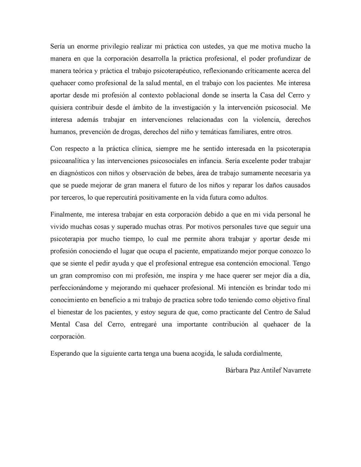 Carta de motivación - kkk - Sería un enorme privilegio realizar mi ...