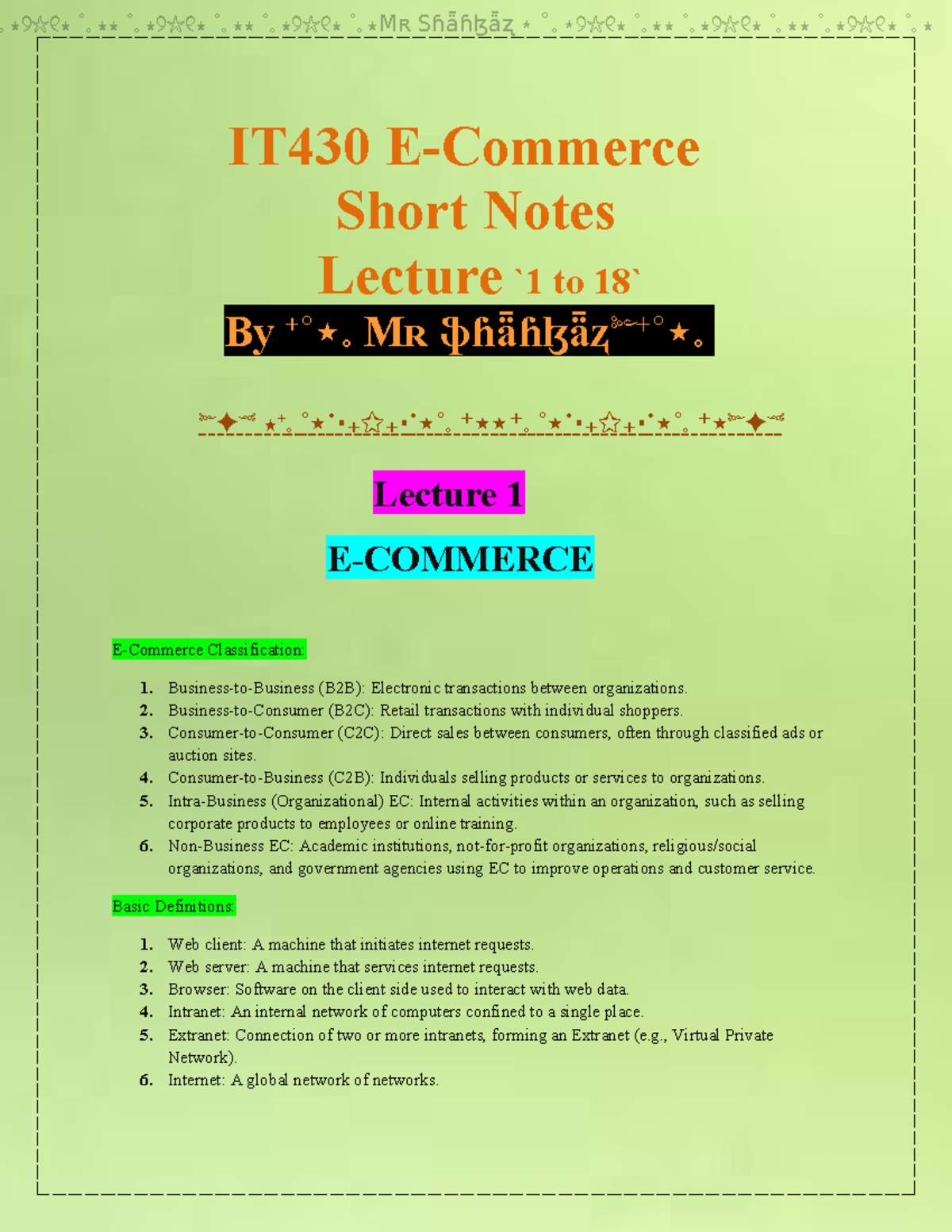 IT430 short notes by Mʀ ֆɦǟɦɮǟʐ IT430 Short Notes Lecture