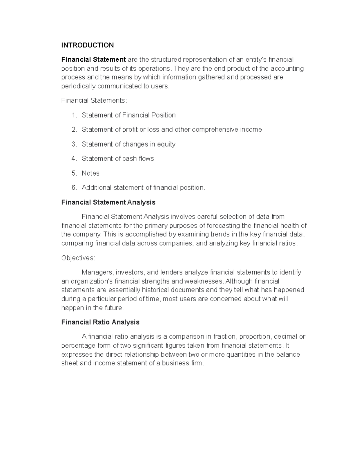 FS-Analysis - financial analysis - INTRODUCTION Financial Statement are ...