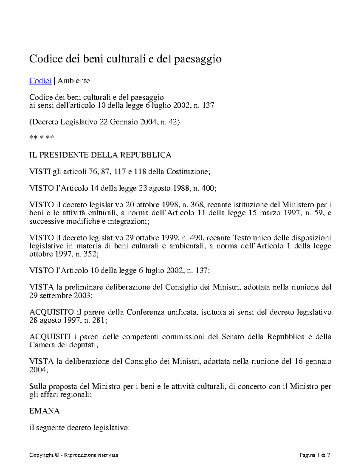 codice dei beni culturali e del paesaggio pdf
