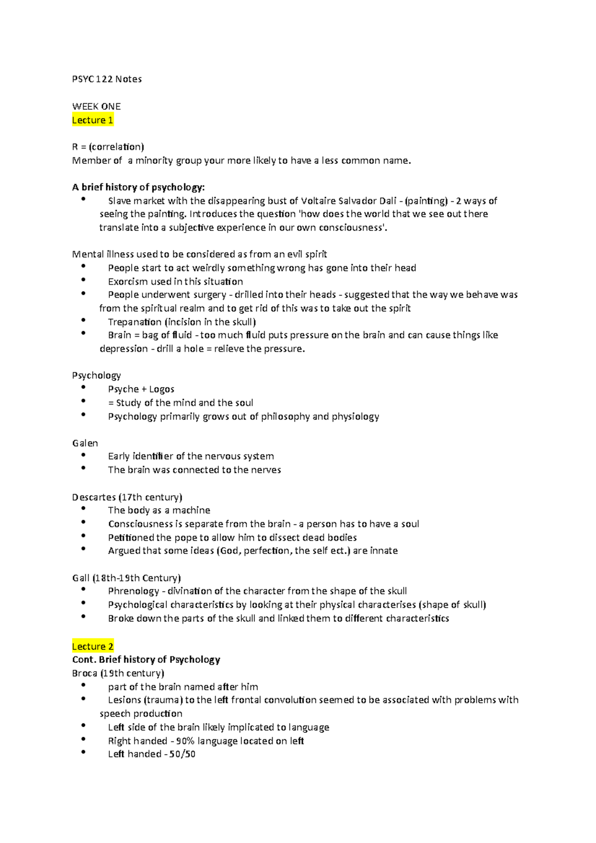 PSYC 122 Notes - PSYC 122 Notes WEEK ONE Lecture 1 R = (correlation ...