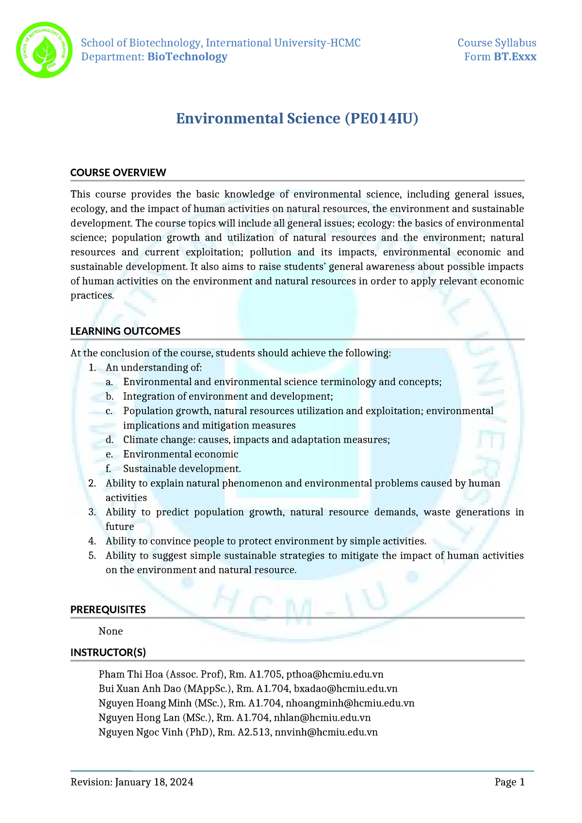 Environmental Science Syllabus 3 2021 - School Of Biotechnology ...