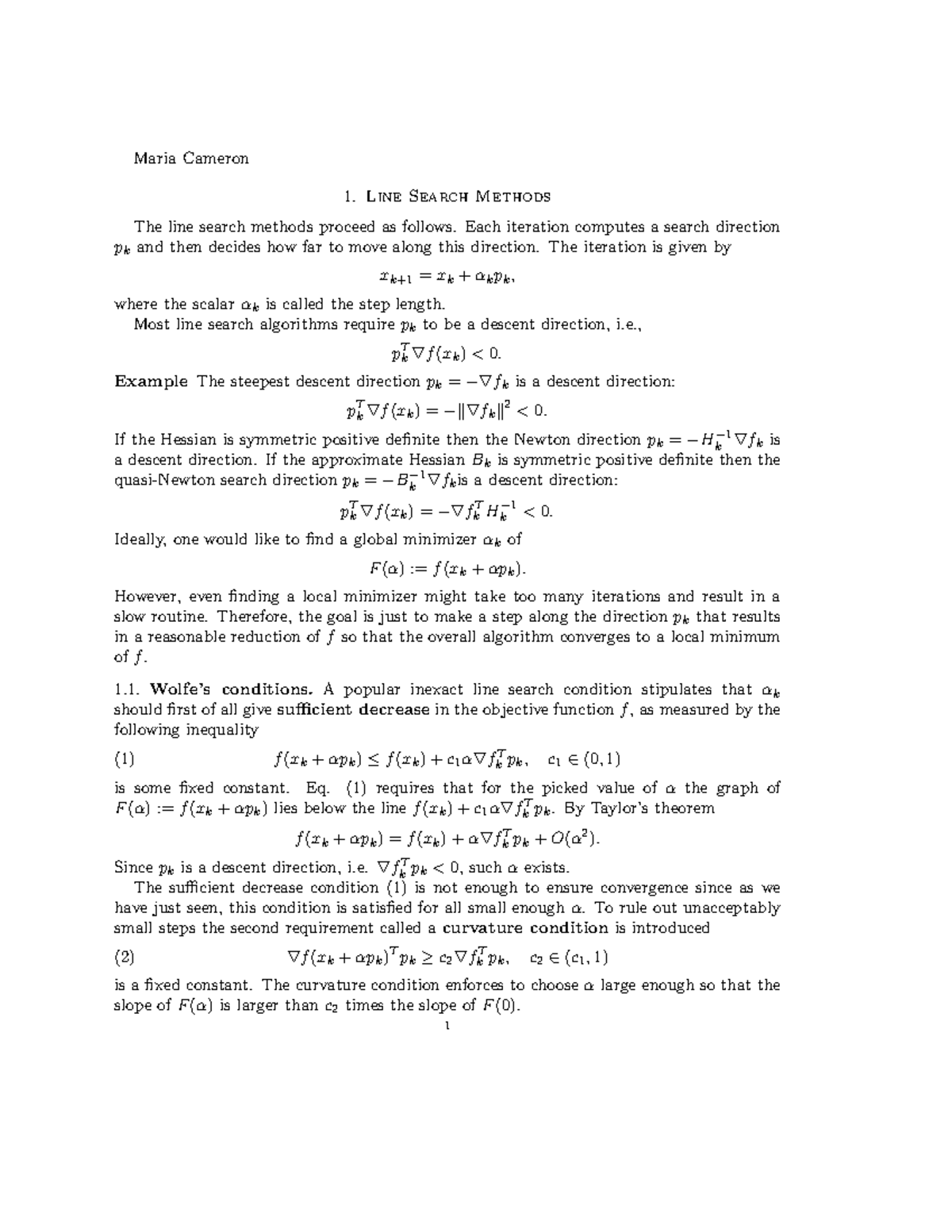 Line search - xyz - Maria Cameron 1. Line Search Methods The line ...