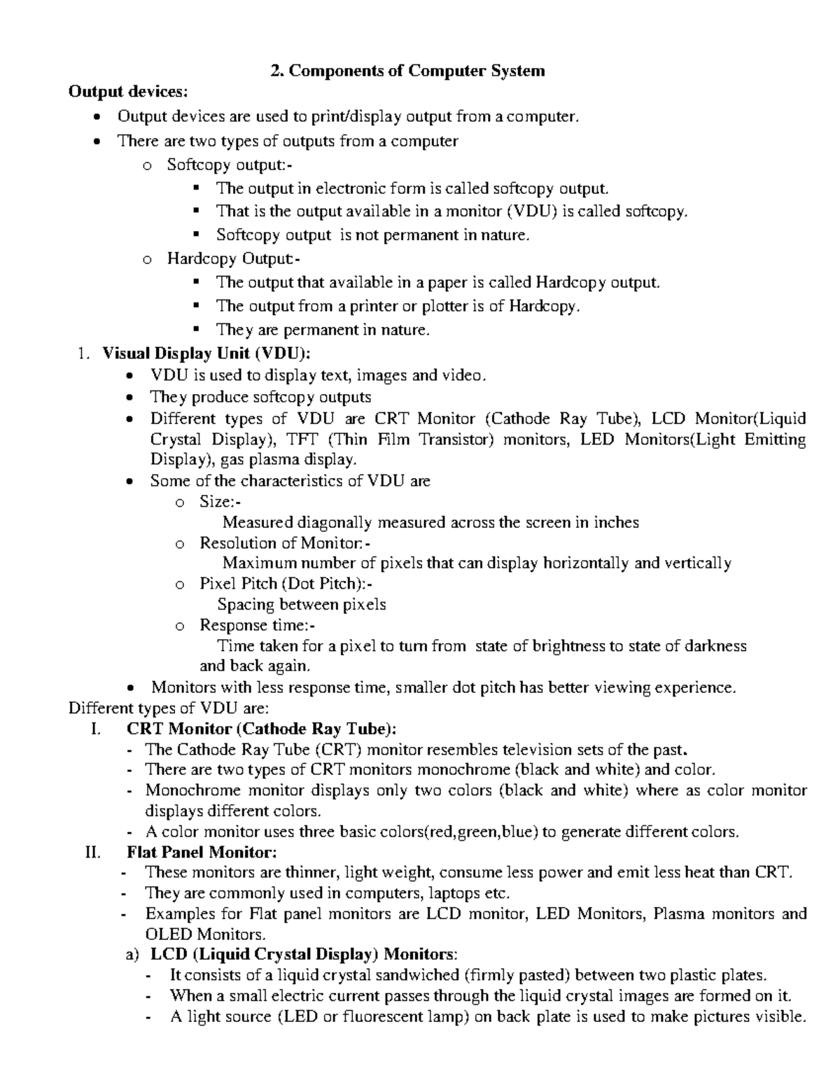 Chapter 2 output devices 2. Components of Computer System Output