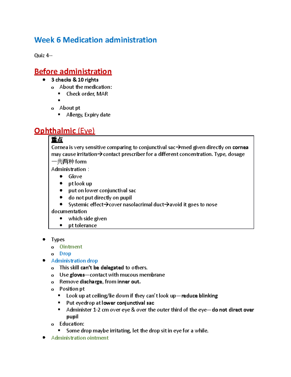 Lab Quiz 4 Review Week 6 Medication administration Quiz 4 Before