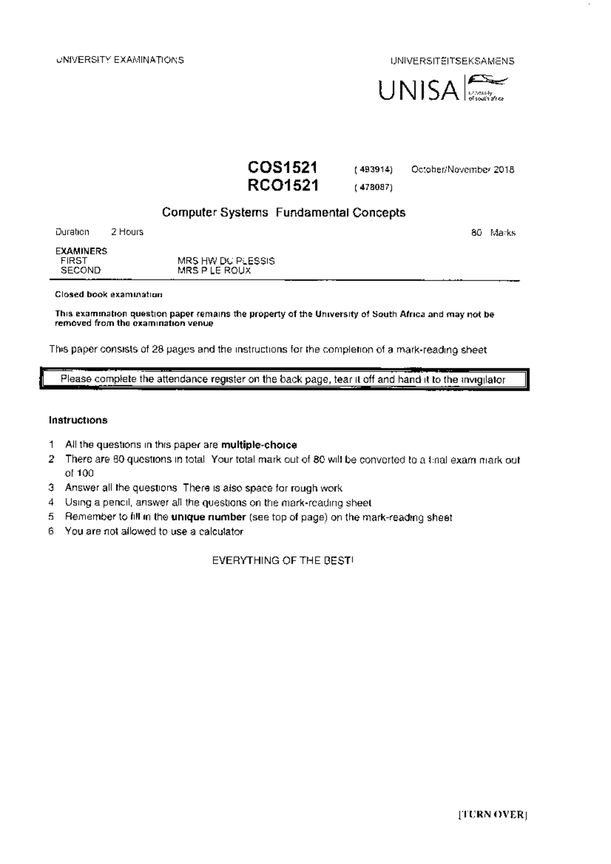 Exam December 2018, answers - COS1511 - Studocu