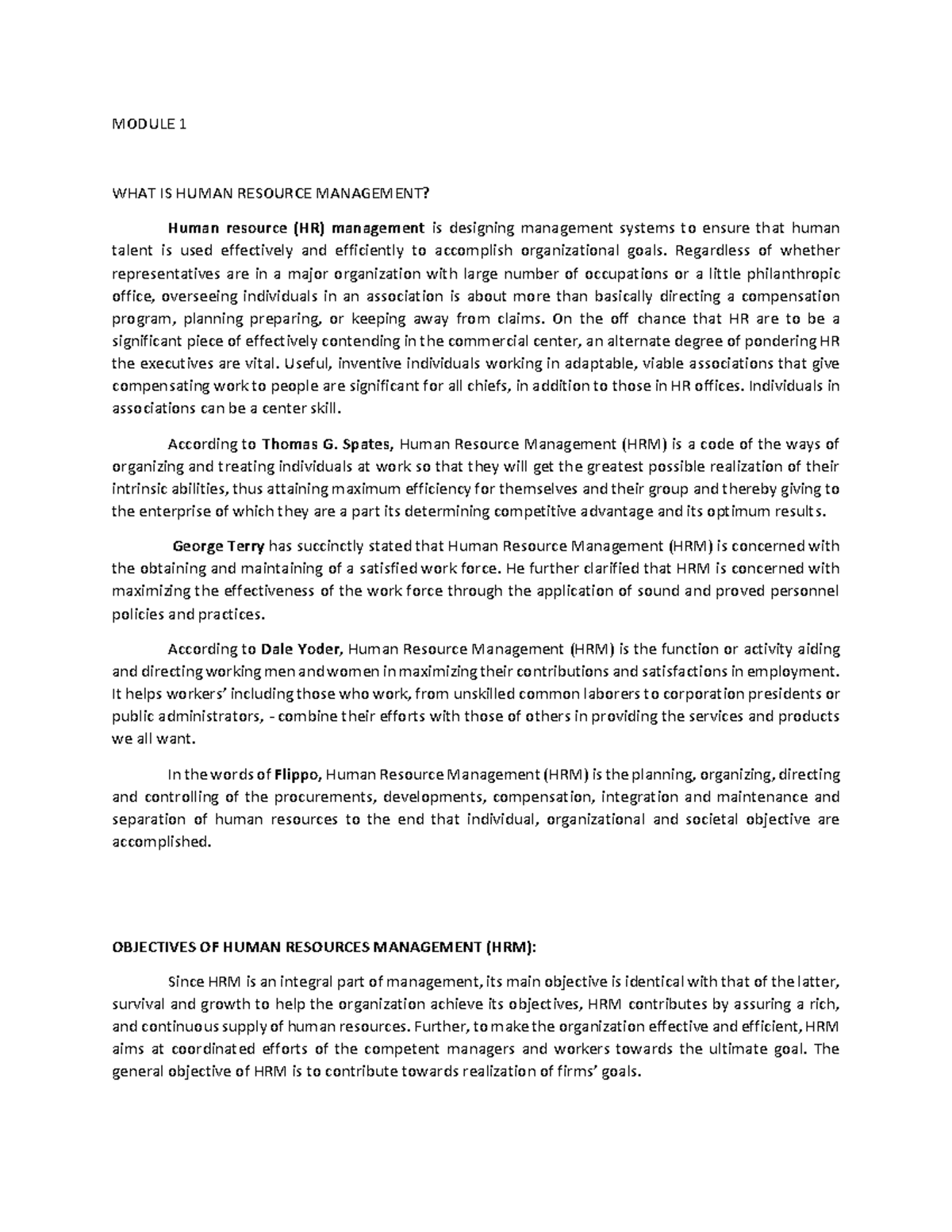 Module-1-HRM - LECTURE - MODULE 1 WHAT IS HUMAN RESOURCE MANAGEMENT ...