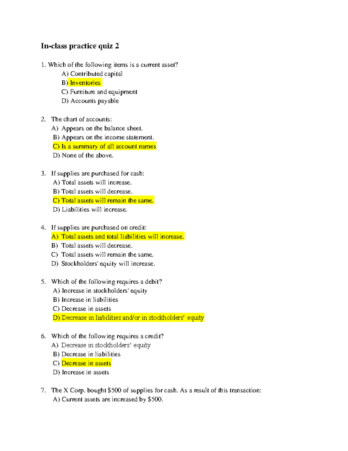ACTG240 Inclass practice quiz 2 Inclass practice quiz 2 Which of
