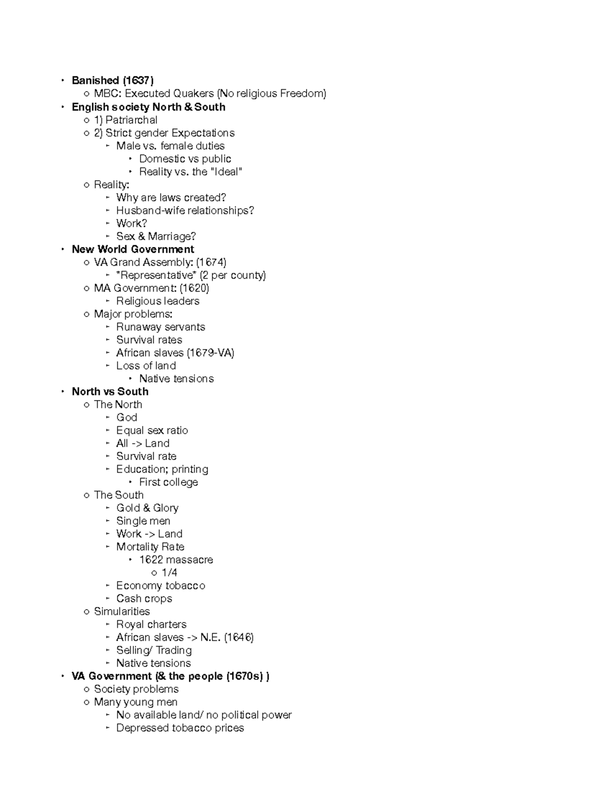 NA HIST note 4 - HIST 1301 notes - " Banished (1637) ç MBC: Executed ...