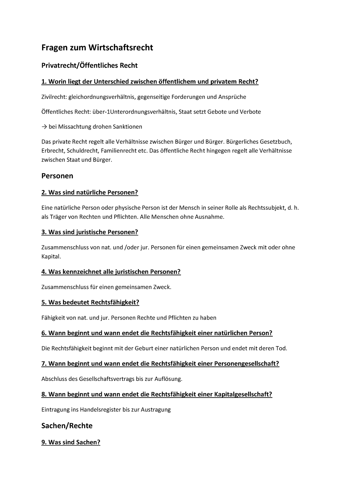 Fragenkatalog Mit Antworten - Fragen Zum Wirtschaftsrecht Privatrecht ...