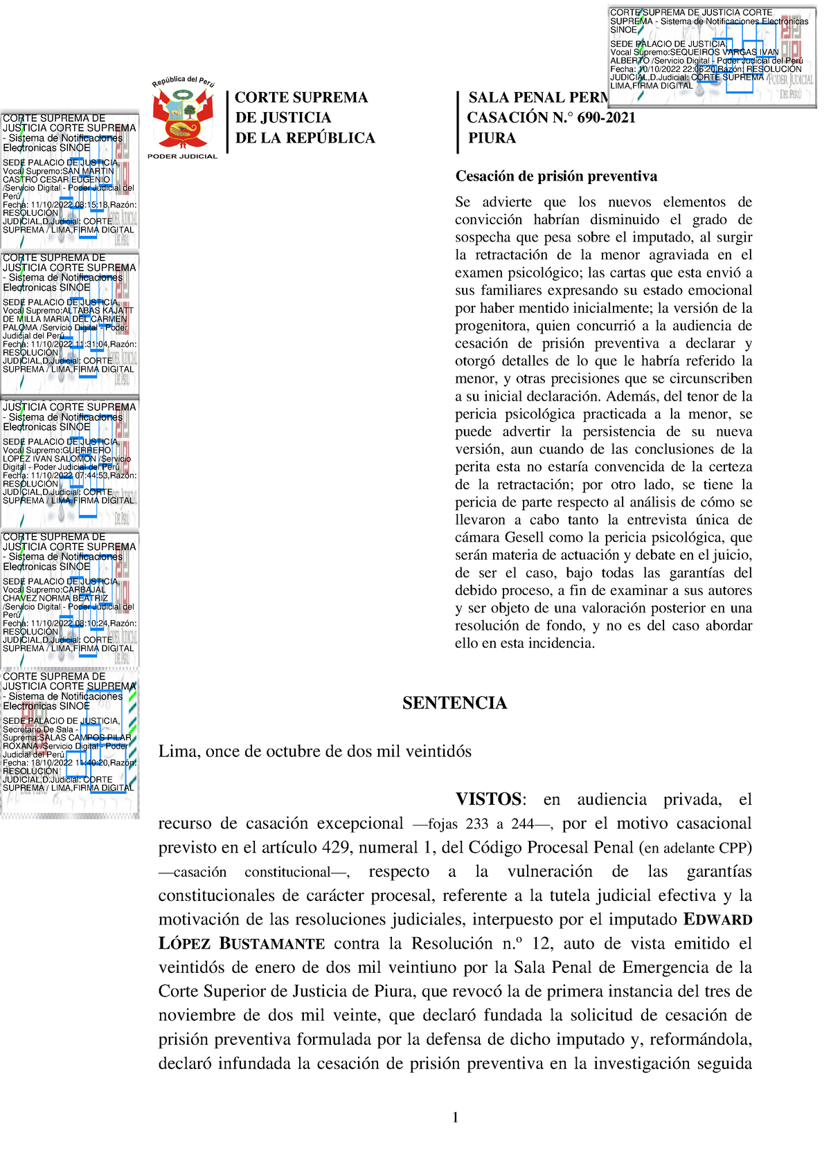 Sentencia De Casaci Ã³n NÂº 690-2021-Cese De Prisi Ã³n Preventiva ...